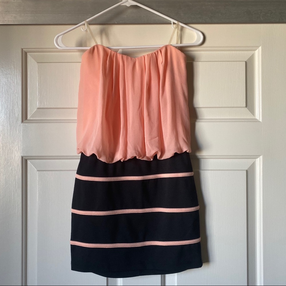 Black and pink bodycon strapless dress